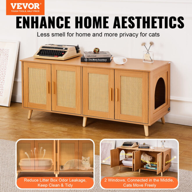 VEVOR Cat Litter Box Enclosure Wooden Litter Box Furniture Hidden for 2 Cats - Image 2