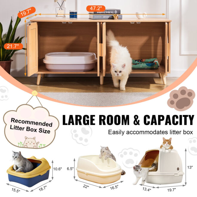 VEVOR Cat Litter Box Enclosure Wooden Litter Box Furniture Hidden for 2 Cats - Image 4