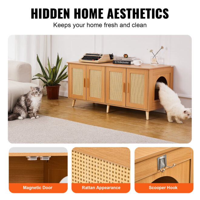 VEVOR Cat Litter Box Enclosure Wooden Litter Box Furniture Hidden for 2 Cats - Image 7