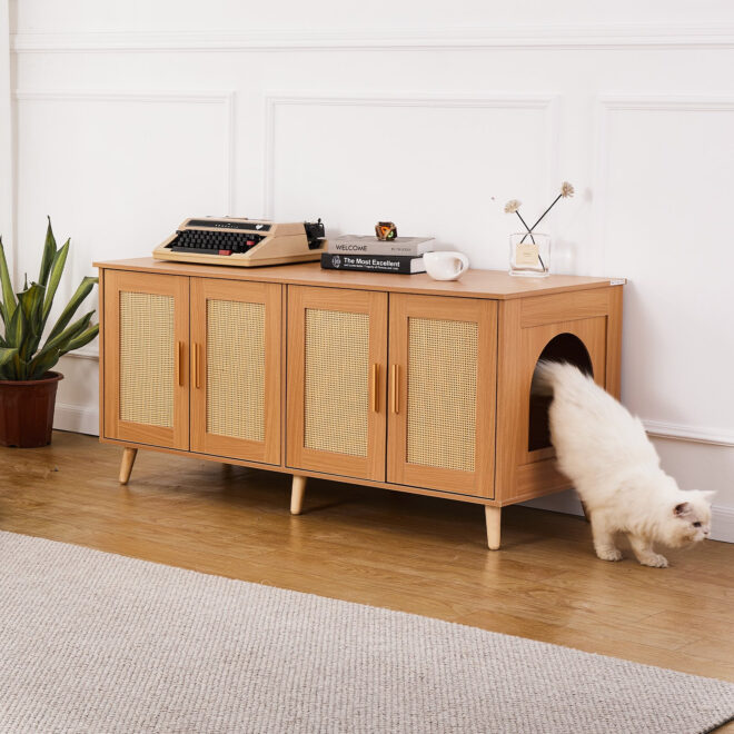 VEVOR Cat Litter Box Enclosure Wooden Litter Box Furniture Hidden for 2 Cats - Image 8