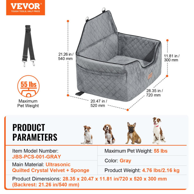 VEVOR Dog Booster Car Seat Pet Car Seat for Medium Large Dog up to 55 lbs Gray (Copy) - Image 7