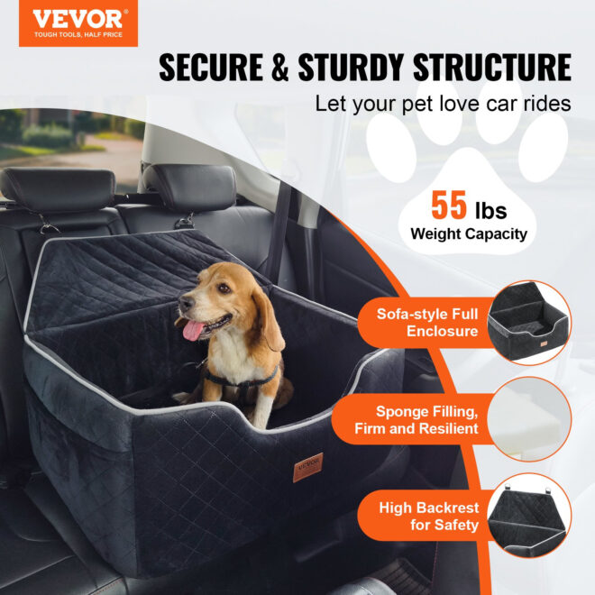 VEVOR Dog Booster Car Seat Pet Car Seat for Medium Large Dog up to 55 lbs Black - Image 2