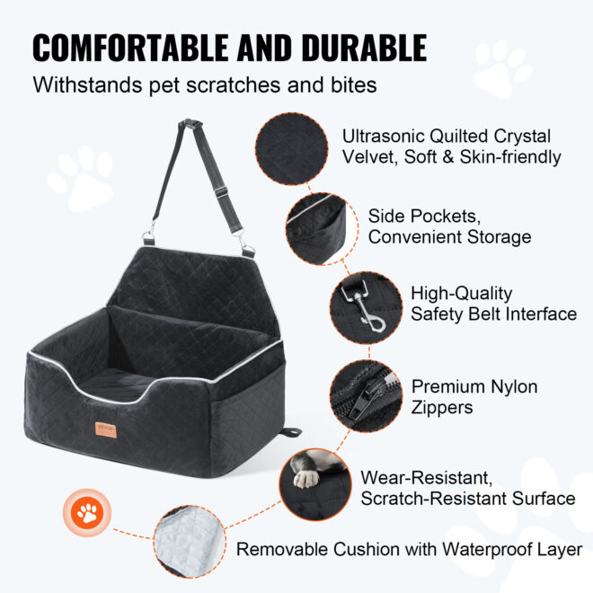 VEVOR Dog Booster Car Seat Pet Car Seat for Medium Large Dog up to 55 lbs Black - Image 3