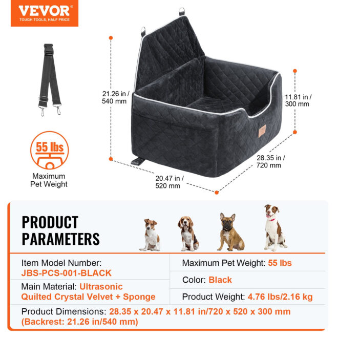 VEVOR Dog Booster Car Seat Pet Car Seat for Medium Large Dog up to 55 lbs Black - Image 7