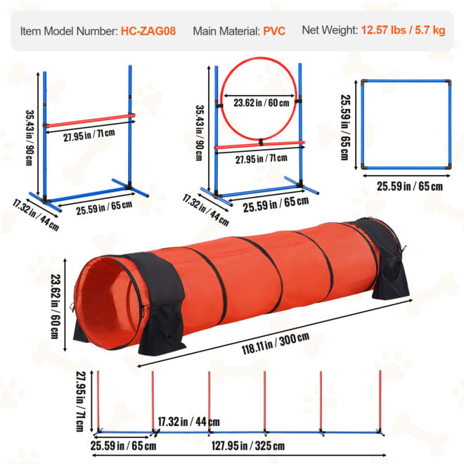 VEVOR Dog Agility Training Equipment 5 PCS Set Upgrade w/ Hurdles Extended Tunnel - Image 7