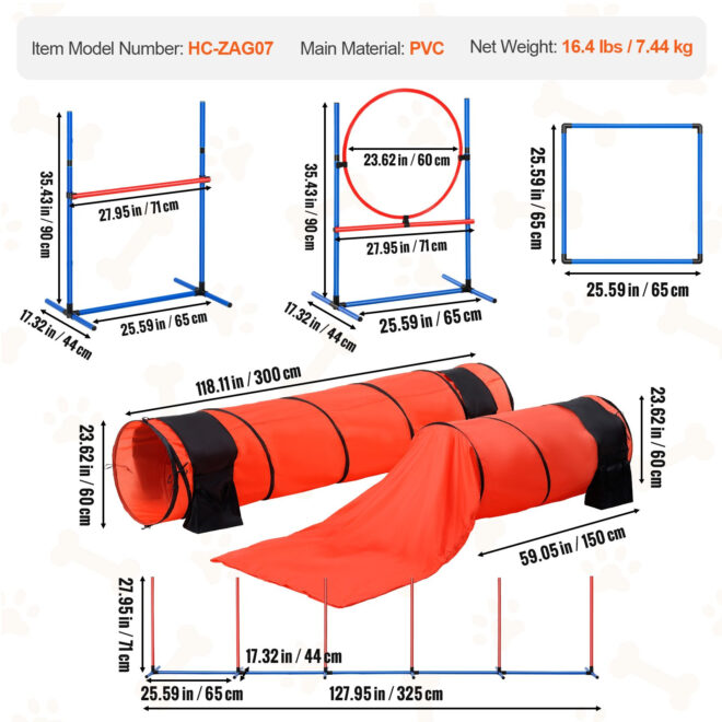 VEVOR Dog Agility Training Equipment 7 PCS Set Upgrade w/ Hurdles 2 Tunnels Ring - Image 7