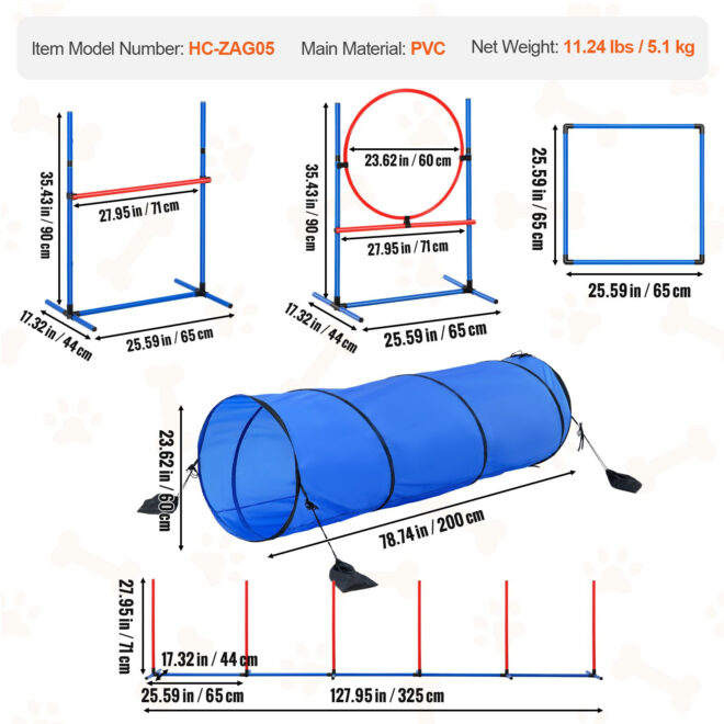 VEVOR Dog Agility Training Equipment 5 PCS Set with Hurdles Tunnel Jump Ring - Image 7