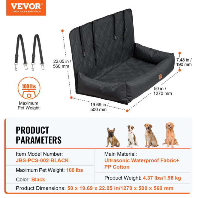 VEVOR Dog Booster Car Seat Pet Car Seat for Medium Large Dog up to 100 lbs Black - Image 7