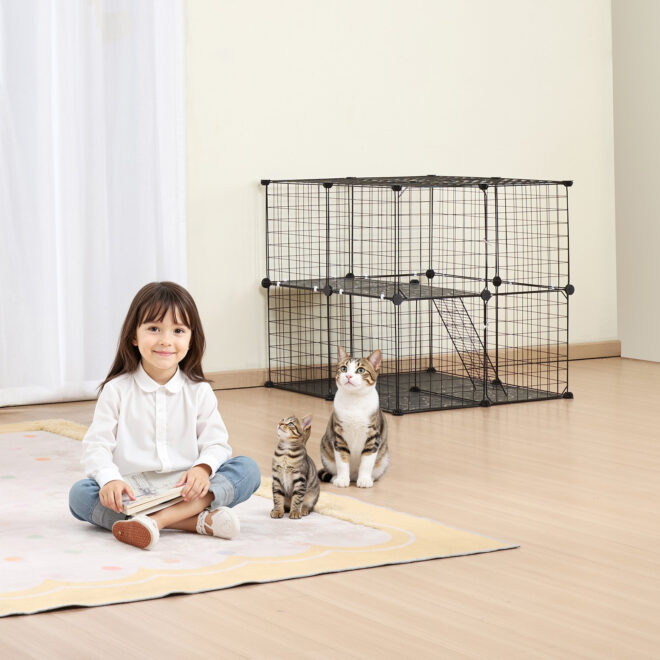 Large 2-tier Cat Cage 28 x 28 x 28" Metal Wire Playpen Catio with Ladder - Image 8