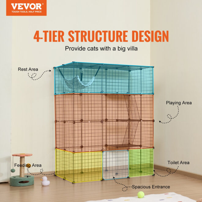 Large 4-tier Cat Cage 41 x 28 x 55" Metal Wire Cat Enclosure with Hammock - Image 2