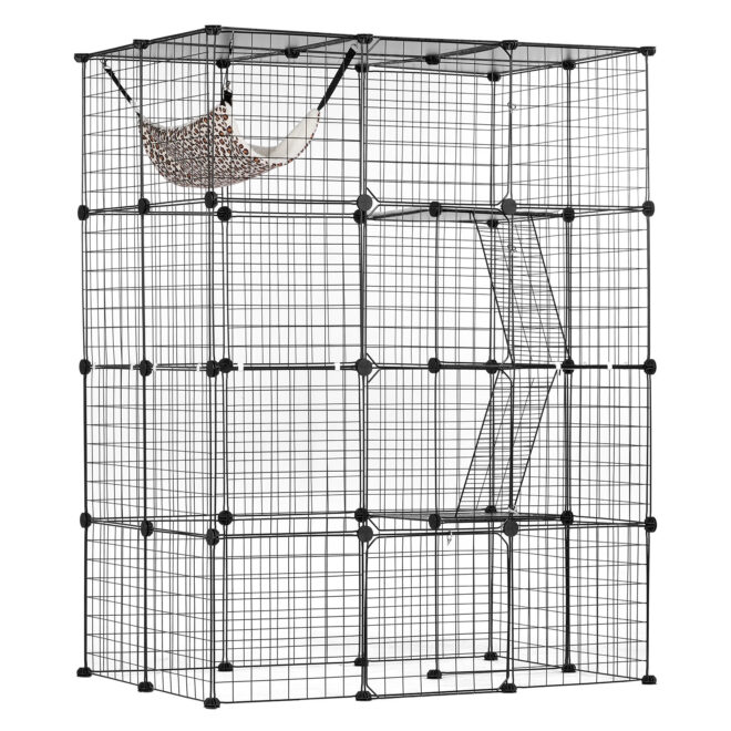 Large 4-tier Cat Cage 41 x 28 x 55" Metal Wire Cat Enclosure with Hammock - Image 11