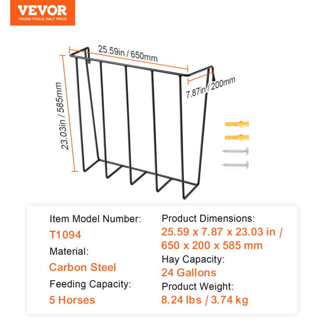 VEVOR Livestock Hay Feeder 24 Gallons Wall Mounted Goat Hay Rack for Horses - Image 7