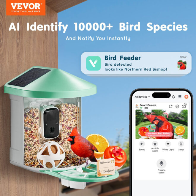 VEVOR Smart Bird Feeder with Camera 2K HD AI Identify Bird Species Solar-Powered - Image 2