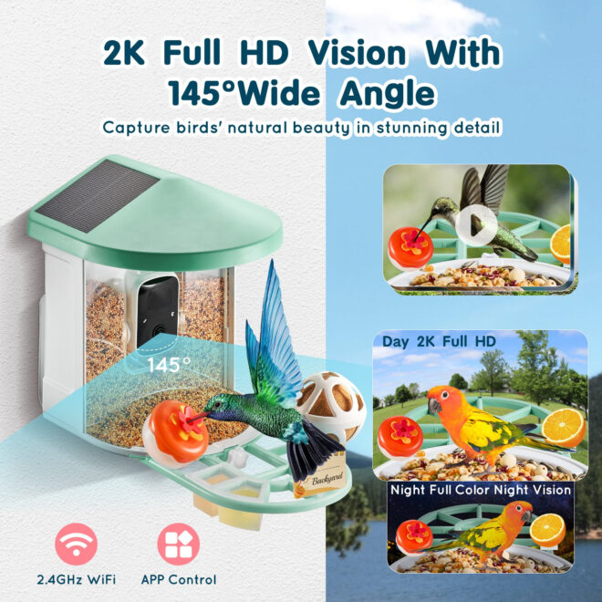 VEVOR Smart Bird Feeder with Camera 2K HD AI Identify Bird Species Solar-Powered - Image 4