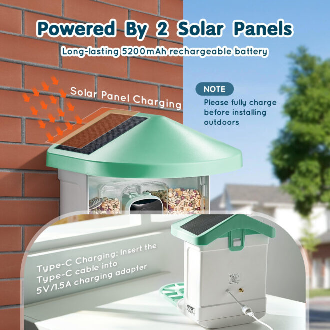 VEVOR Smart Bird Feeder with Camera 2K HD AI Identify Bird Species Solar-Powered - Image 5