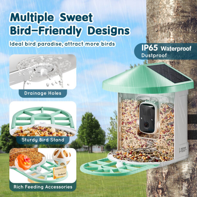 VEVOR Smart Bird Feeder with Camera 2K HD AI Identify Bird Species Solar-Powered - Image 6