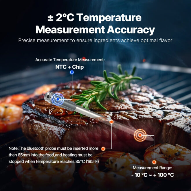 VEVOR Wireless Meat Thermometer Bluetooth Meat Probe 500 ft Range for Cooking - Image 4