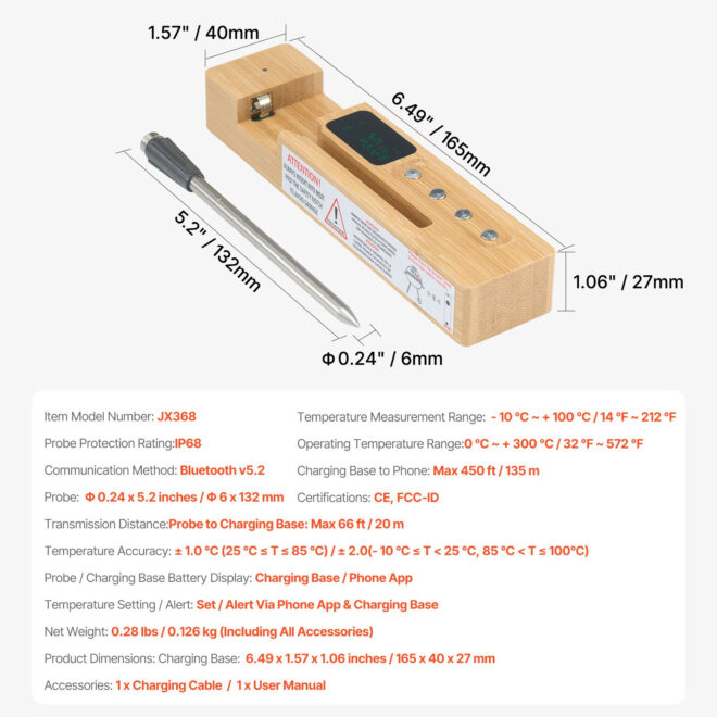 VEVOR Wireless Meat Thermometer Bluetooth Meat Probe 500 ft Range for Cooking - Image 7