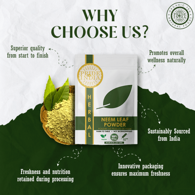Pride Of India | Natural Neem/Margosa Herb Powder 8 oz (227 gm) | Nutrient-Rich Superfood | Add it to Smoothies, Juices & Dips | Bitter, Earthy & Astringent Taste | 100% Natural Vegan, Gluten-Free - Image 4