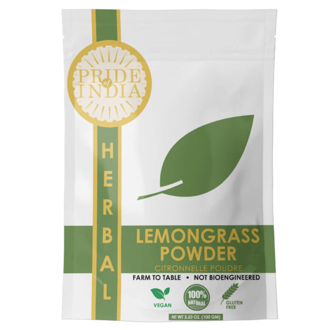 Pride of India | Lemongrass Powder 3.53 oz (100 gm) resealable pouch pack | Ideal for Cooking & Drinks | Perfect seasoning for Juices, Smoothies, Marinades | Gourmet Condiment, Pure & Fresh, Vegan