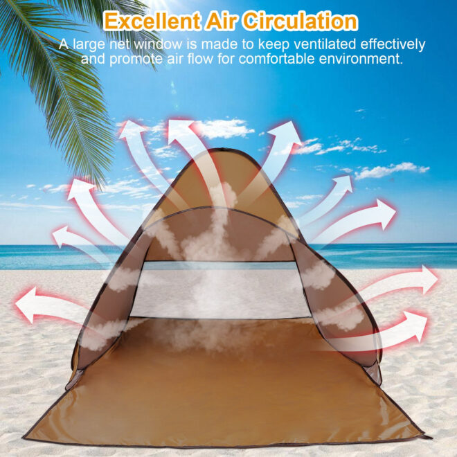 Pop Up Beach Tent Sun Shade Shelter Anti-UV Automatic Waterproof Tent Canopy for 2/3 Man w/ Net Window Storage Bag - Image 2