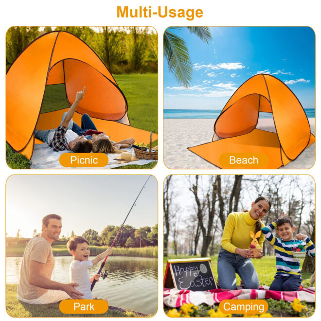 Pop Up Beach Tent Sun Shade Shelter Anti-UV Automatic Waterproof Tent Canopy for 2/3 Man w/ Net Window Storage Bag - Image 4