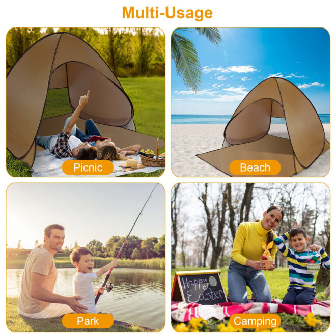 Pop Up Beach Tent Sun Shade Shelter Anti-UV Automatic Waterproof Tent Canopy for 2/3 Man w/ Net Window Storage Bag - Image 5