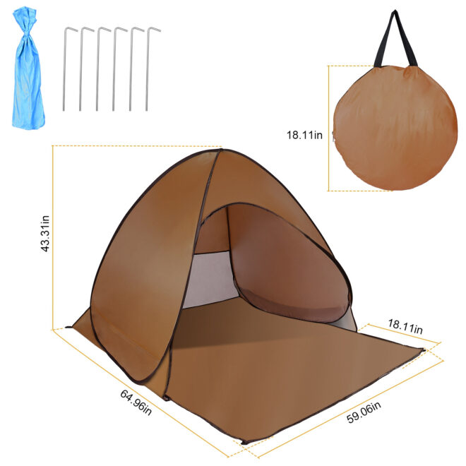 Pop Up Beach Tent Sun Shade Shelter Anti-UV Automatic Waterproof Tent Canopy for 2/3 Man w/ Net Window Storage Bag - Image 7
