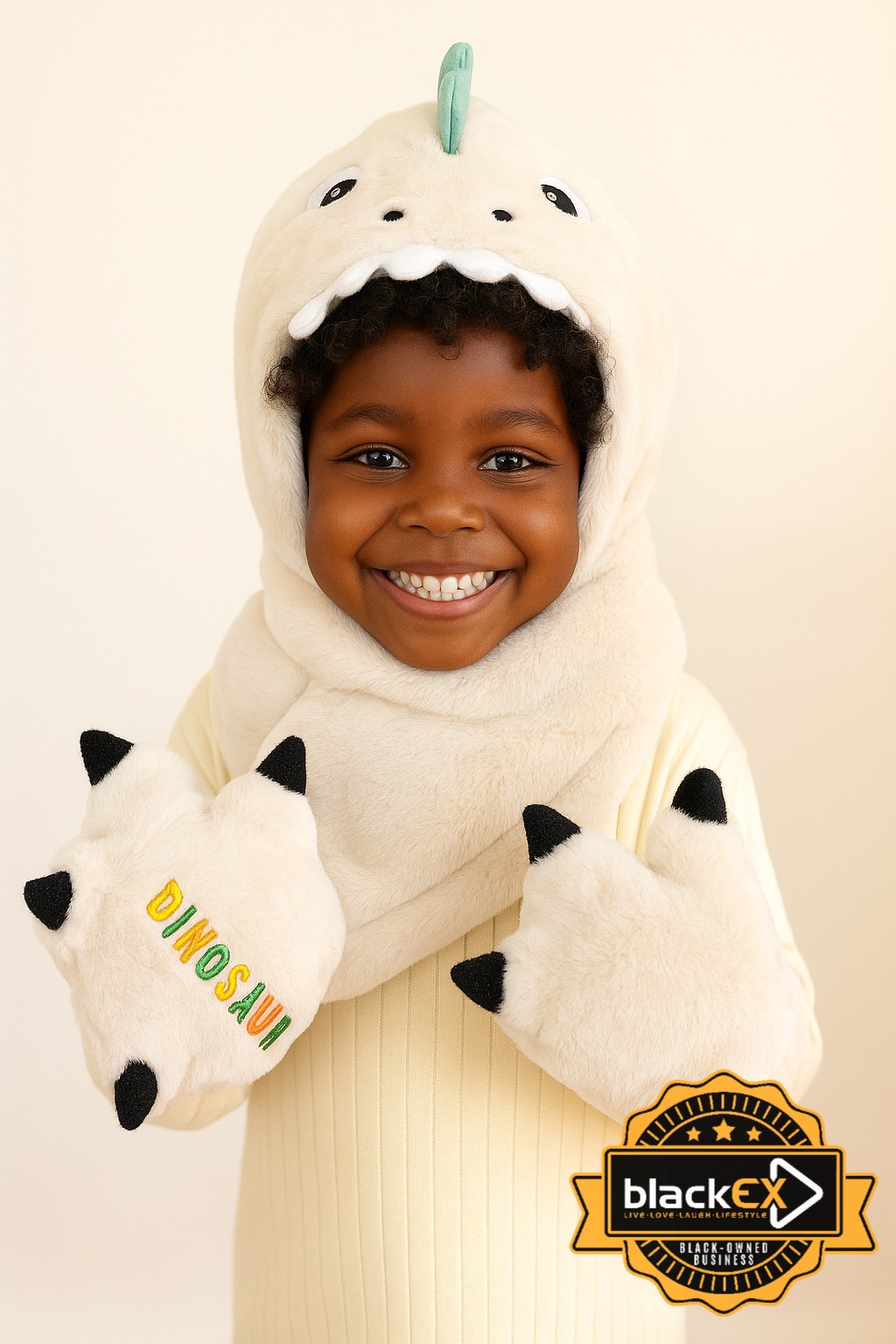 Winter Warm Cap Cute Dinosaur Plush Scarf Three-piece Set Hats - Image 8