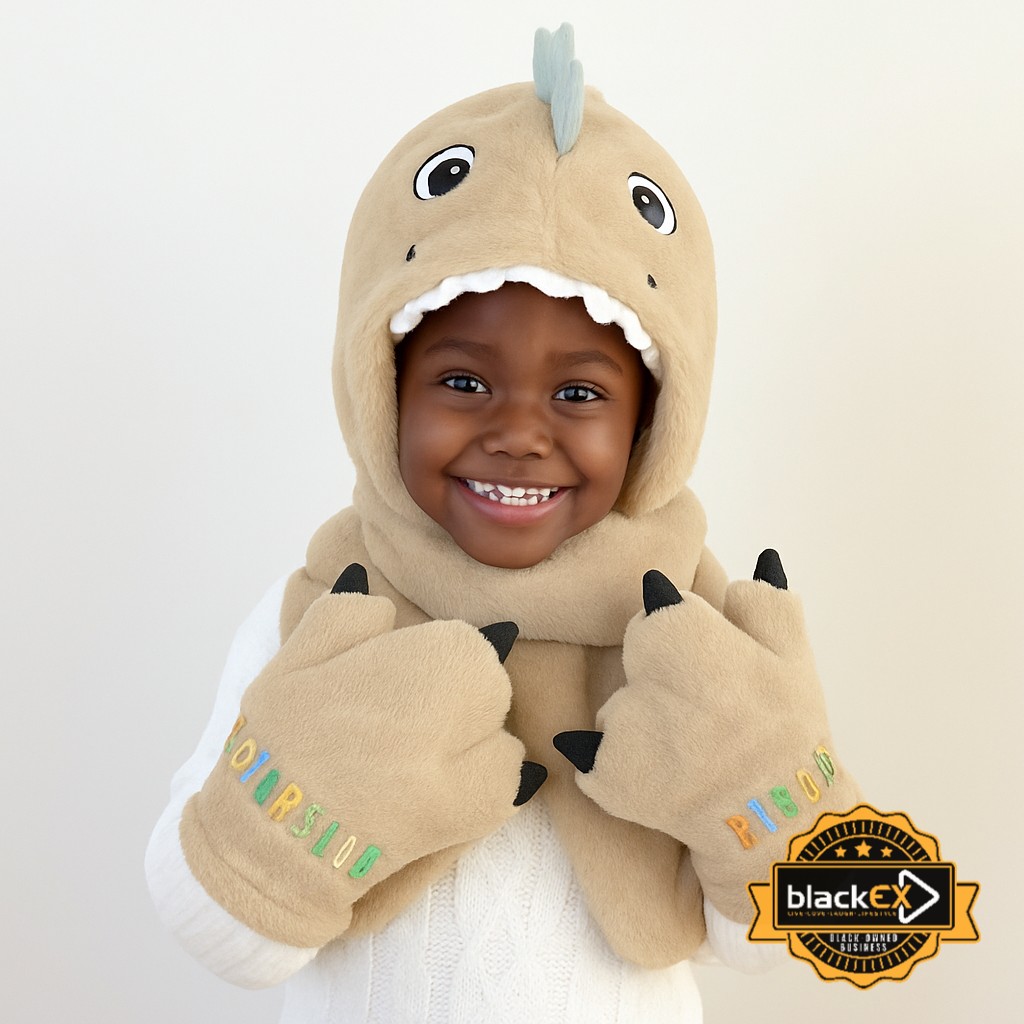 Winter Warm Cap Cute Dinosaur Plush Scarf Three-piece Set Hats